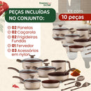 Conjunto De Panelas Antiaderente 10 Peças Teflon Linha Coffee Cappuccino Tampa De Vidro