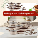 Conjunto De Panelas Antiaderente 10 Peças Teflon Linha Coffee Cappuccino Tampa De Vidro