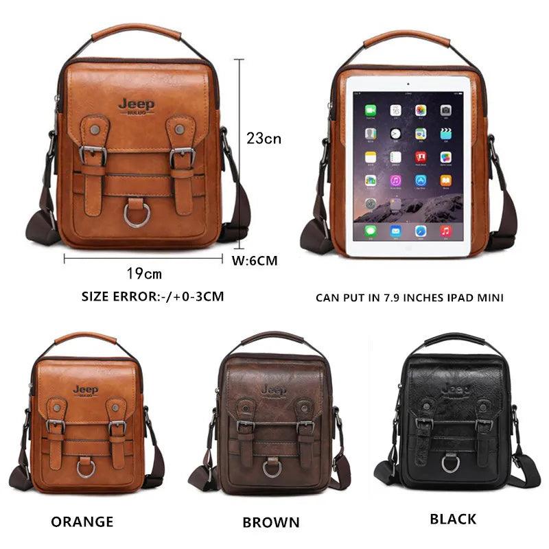 Bolsa Masculina Executiva JEEP BULUO Multiuso de Couro | Grande Capacidade, Alça Transversal, Estilo Messenger