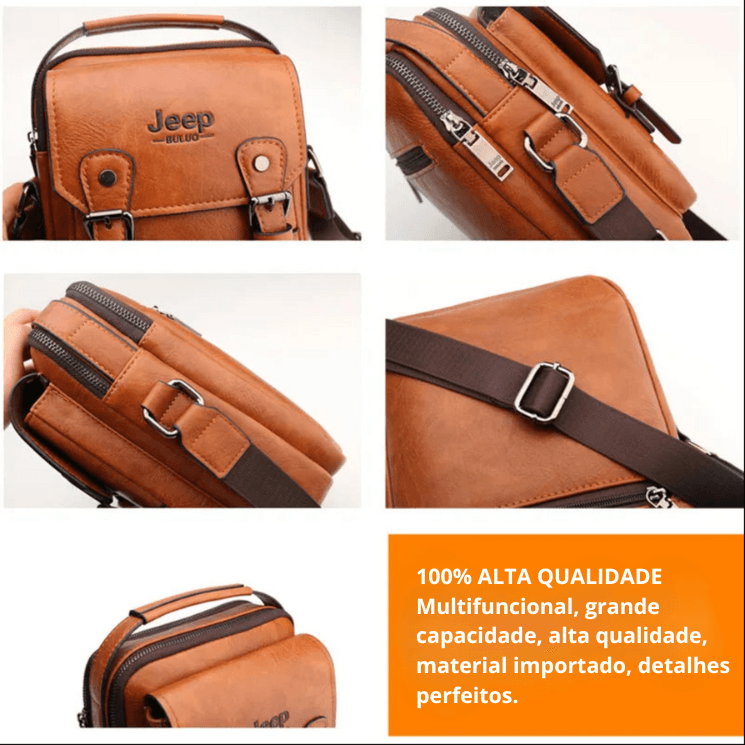 Bolsa Masculina Executiva JEEP BULUO Multiuso de Couro | Grande Capacidade, Alça Transversal, Estilo Messenger