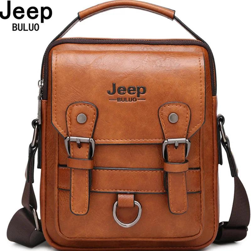 Bolsa Masculina Executiva JEEP BULUO Multiuso de Couro | Grande Capacidade, Alça Transversal, Estilo Messenger